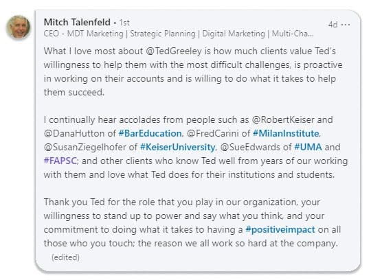 LinkedIn Comment by Mitch Talenfeld